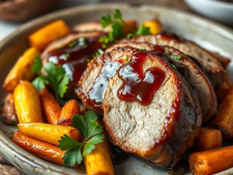 Julmustglaserad fläskkarré med rostade rotfrukter - enkelt recept från MatVeckan