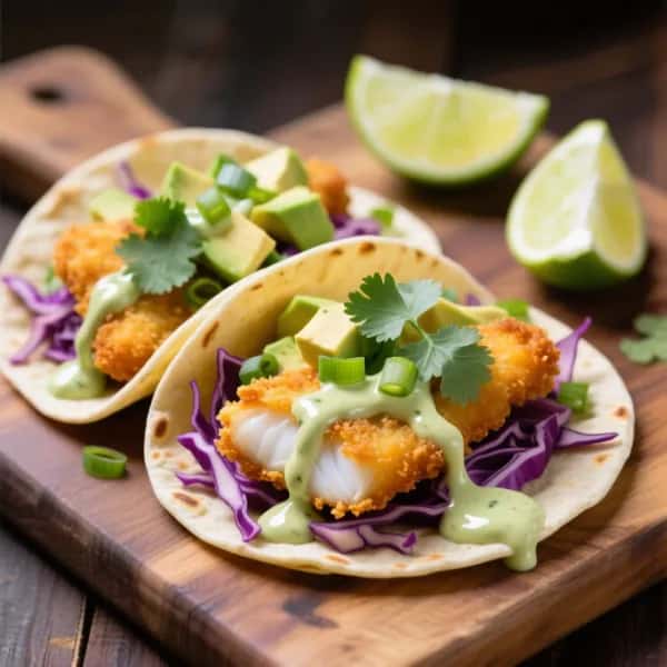 Krispiga fisktacos med limedressing och koriander - enkelt recept från MatVeckan