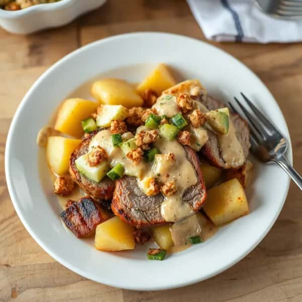 Stekt kassler med Dijon- och dragonsås samt kokt potatis - enkelt recept från MatVeckan
