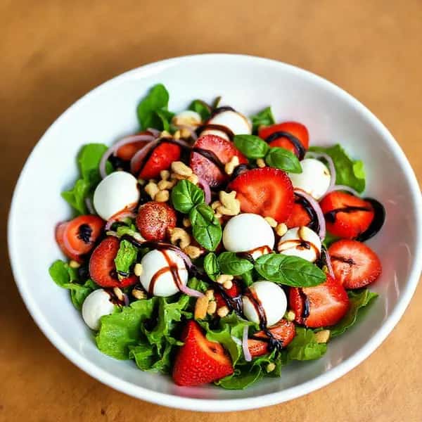 Somrig plocksallad med jordgubbar och balsamico - enkelt recept från MatVeckan