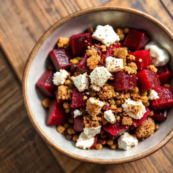 Rödbetssallad med pepparkaksströssel och getost - enkelt recept från MatVeckan