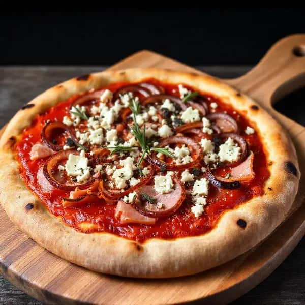 Julskinkepizza med glaserad rödlök - enkelt recept från MatVeckan