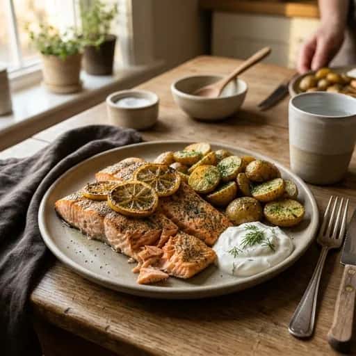 Dillkryddad lax och örtpotatis som snabblagad vardagsfavorit - enkelt recept från MatVeckan