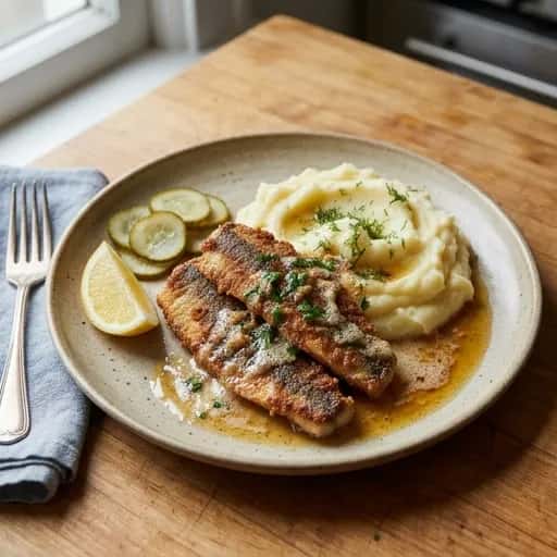 Dillstekt strömming i panna med brynt smör och luftigt mos - enkelt recept från MatVeckan