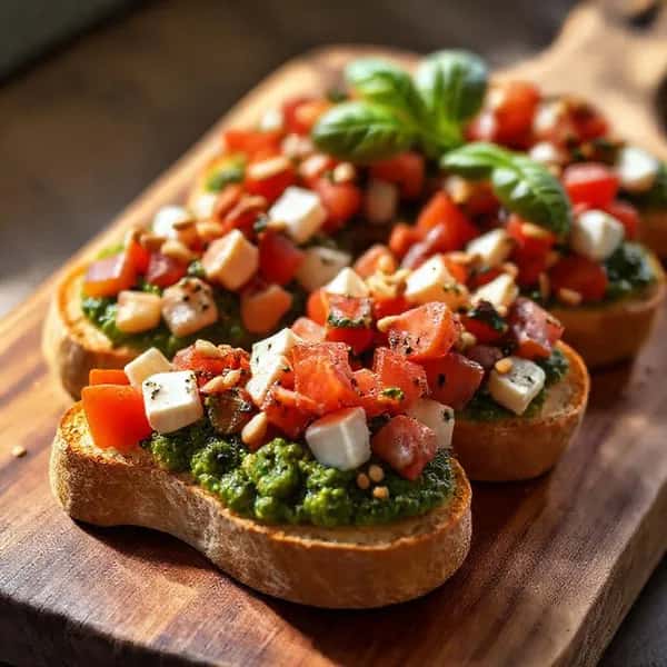 Medelhavsinspirerad Bruschetta med Pesto - enkelt recept från MatVeckan
