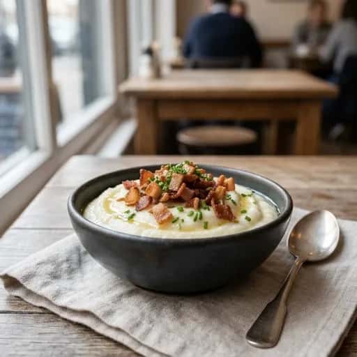 Lyxigt blomkålsmos med tryffelolja och knaperstekt bacon - enkelt recept från MatVeckan