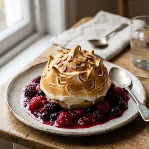 Svensk dessertklassiker med glass i ugn och bärkompott - enkelt recept från MatVeckan