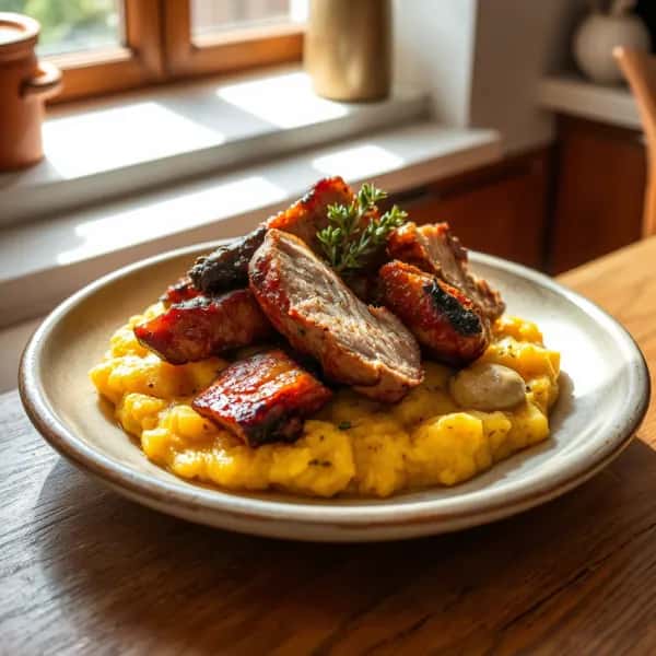 Långkokt fläsklägg med timjandoftande rotmos - enkelt recept från MatVeckan