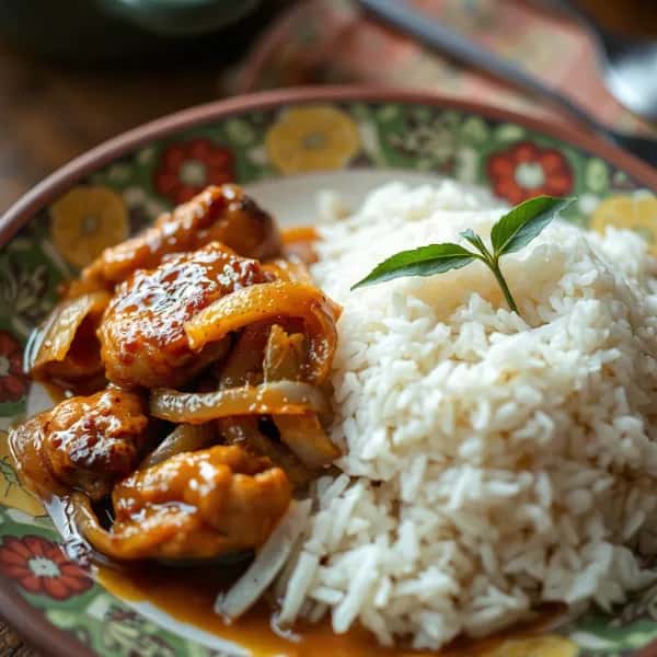 Kryddig senegalesisk yassa-kyckling med ris - enkelt recept från MatVeckan