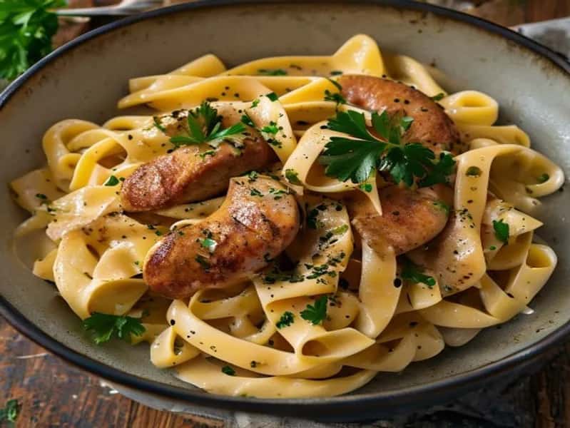 Krämig bratwurstpasta med fransk senapssås - enkelt recept från MatVeckan