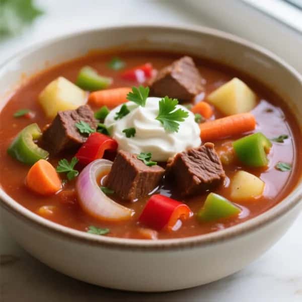 Mustig gulaschsoppa med paprika i slowcooker - enkelt recept från MatVeckan