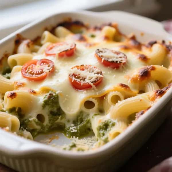 Makaronilåda med mozzarella och pesto - enkelt recept från MatVeckan