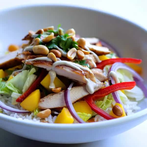 Kryddig kycklingsallad med kokosdressing och mango - enkelt recept från MatVeckan