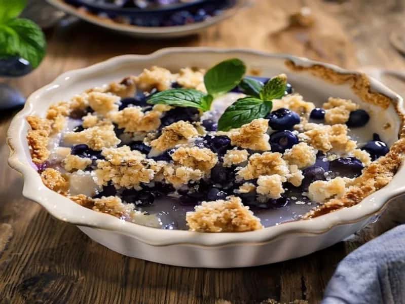 Klassisk smulpaj med blåbär och knaprig havretopping - enkelt recept från MatVeckan
