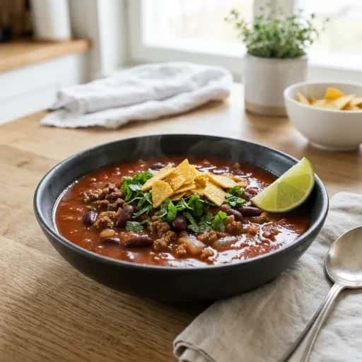 Mexikansk chili con carne-soppa med lime - enkelt recept från MatVeckan