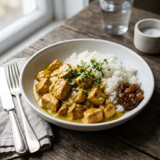 Skolans currykyckling med ris och mango chutney - enkelt recept från MatVeckan