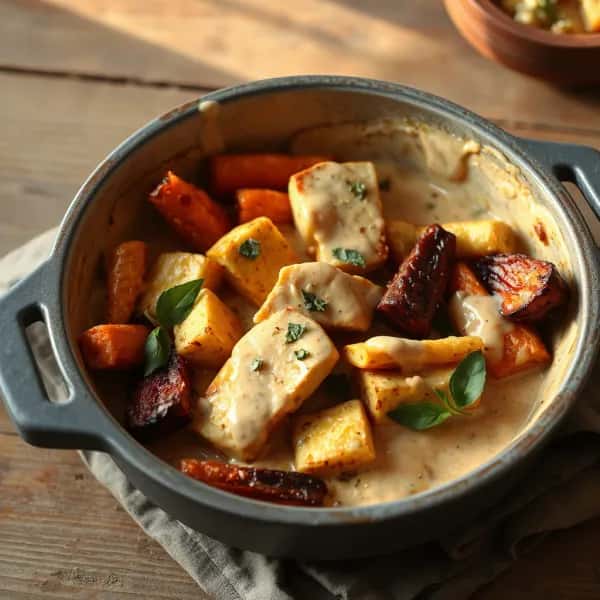 Ugnsbakad krämig halloumi med ugnsrostade rotfrukter - enkelt recept från MatVeckan