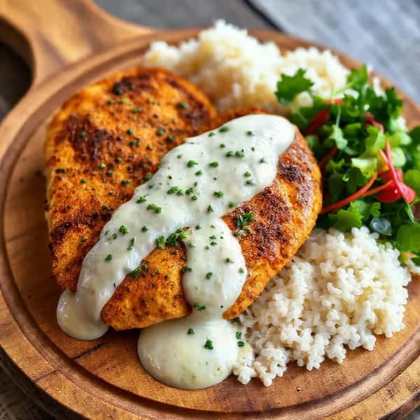Snabb kycklingfilé airfryer med vitlökssås - enkelt recept från MatVeckan