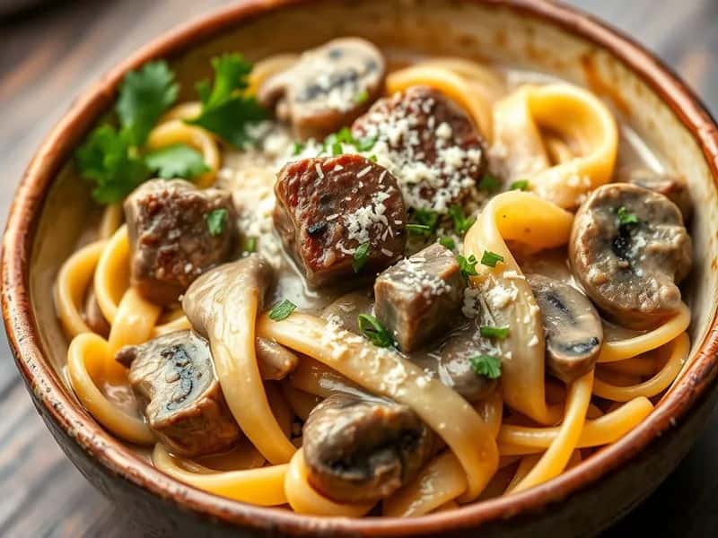 Oxfilépasta med krämig svampsås - enkelt recept från MatVeckan