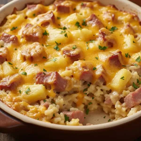 Festlig kasslergratäng med ananas, ris och grädde - enkelt recept från MatVeckan