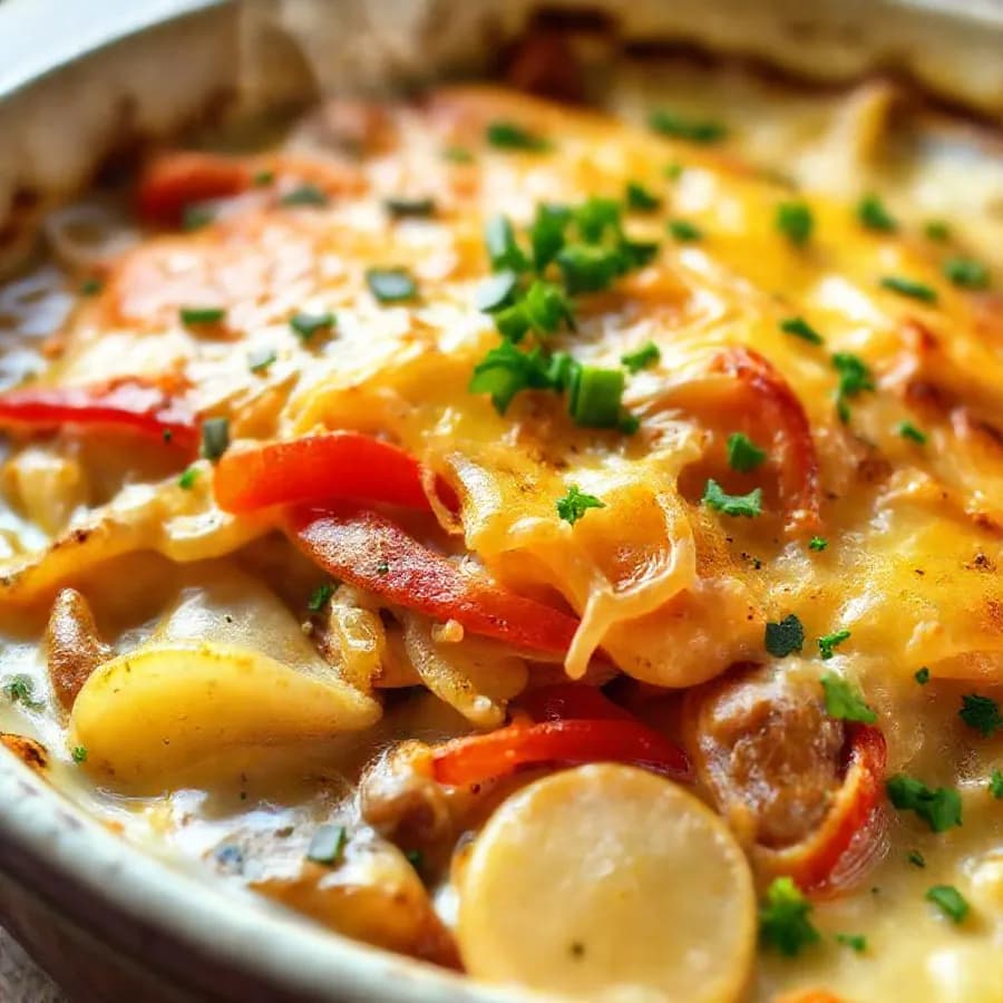 Potatis- och korvgratäng med paprikasmak