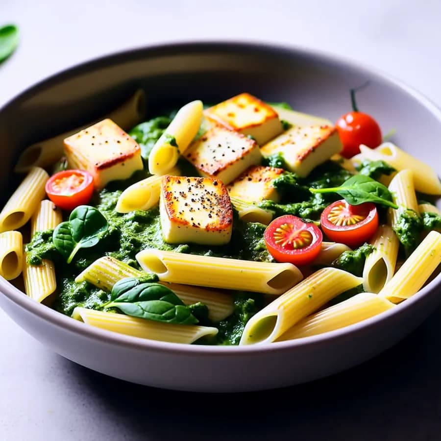 Halloumi och pestopasta – one-pot