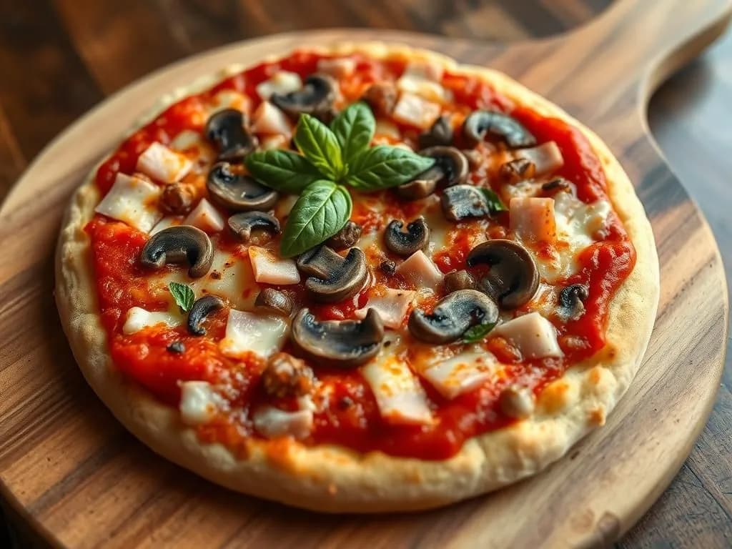Glutenfri hemlagad pizza med skinka och svamp