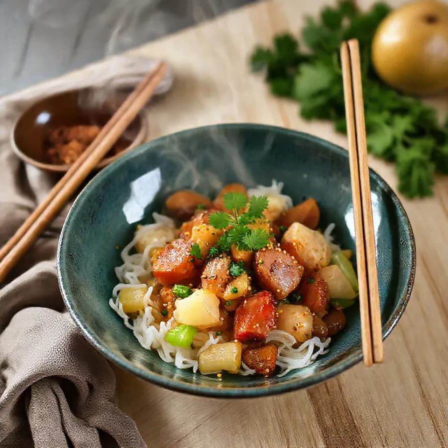 Asiatisk kycklingwok med krispiga grönsaker och jasminris