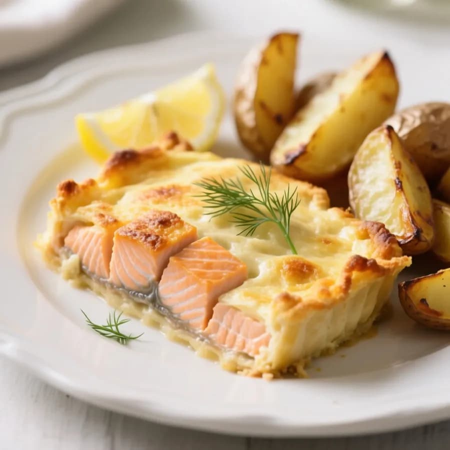 Laxgratäng med dill och citronpotatis