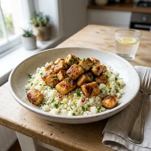 Kryddig kyckling med blomkålscouscous och citron