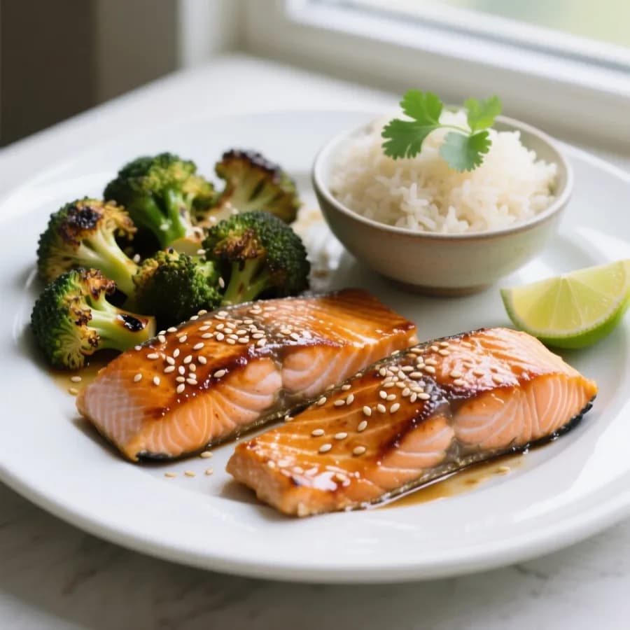Teriyakilax med sesamrostad broccoli