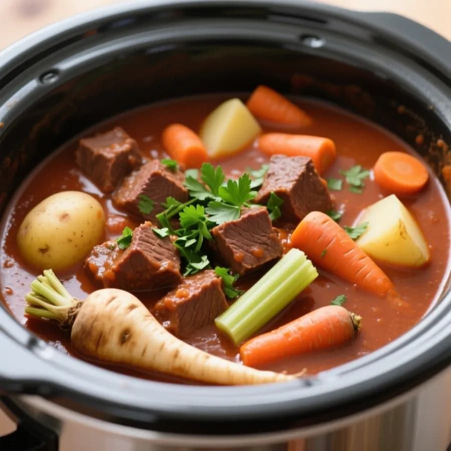 Rustik rotfruktsgulasch i slow cooker