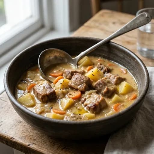 Krämig fläskköttsgryta med örter och rotfrukter