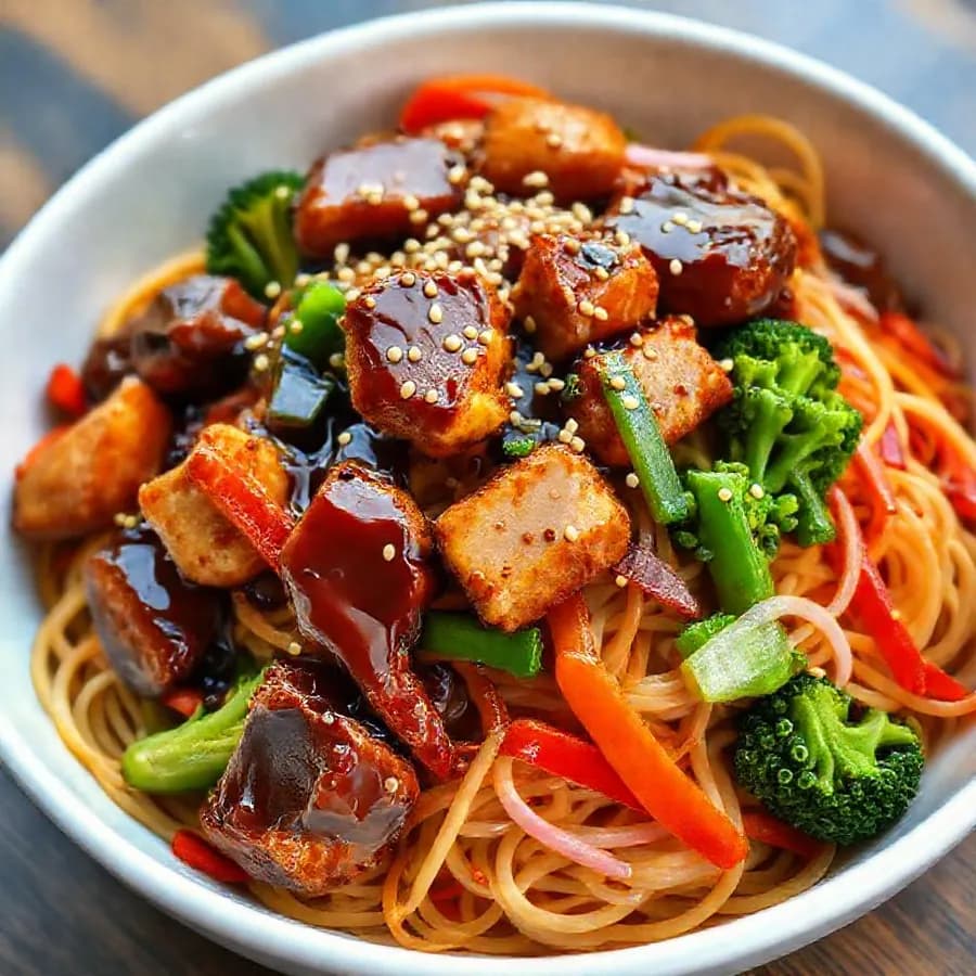 Teriyaki nudelsallad med krispiga grönsaker