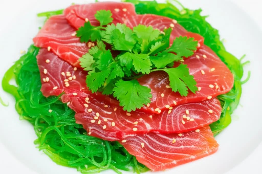 Laxcarpaccio på wakamebädd