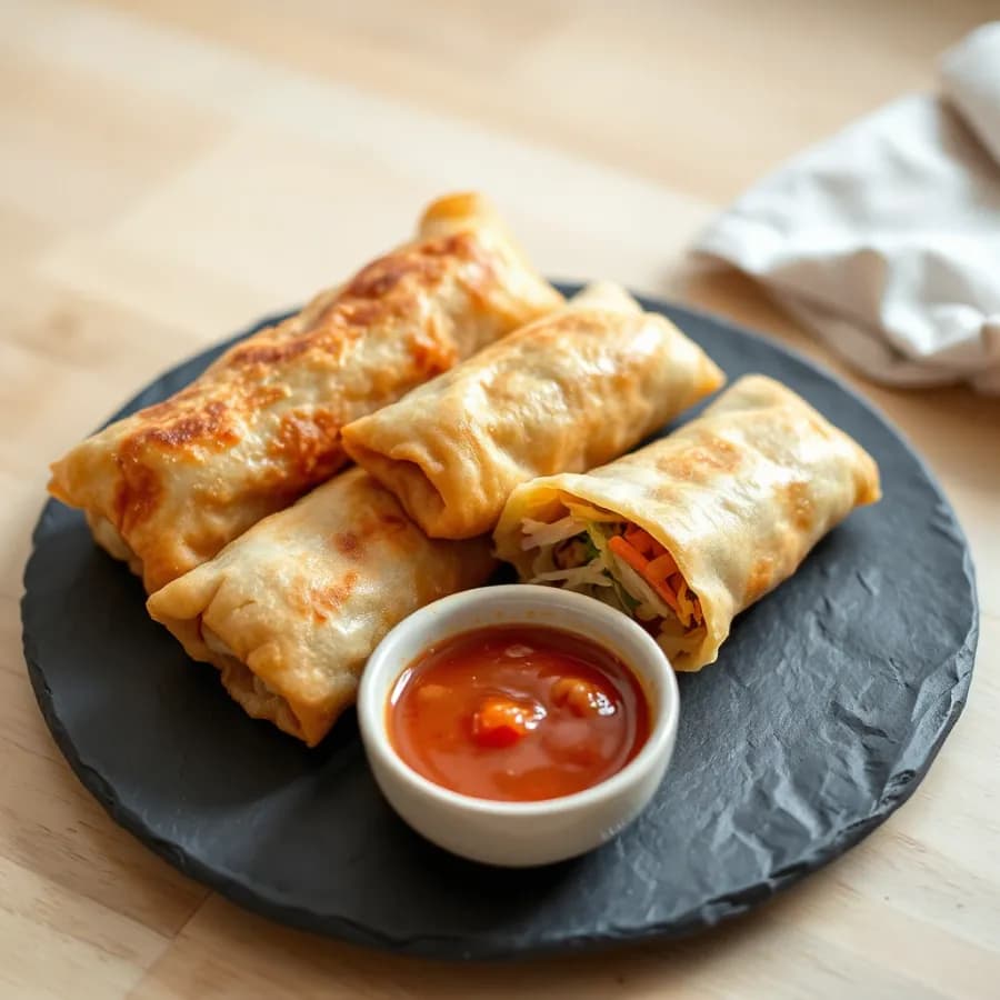 Krispiga thailändska vårrullar med het chilisås