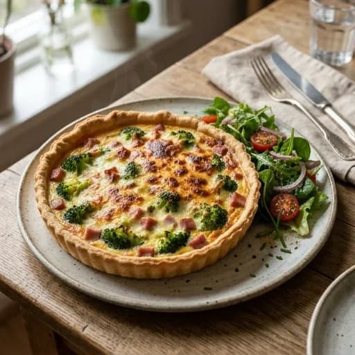 Krämig broccolipaj med skinka och lagrad prästost