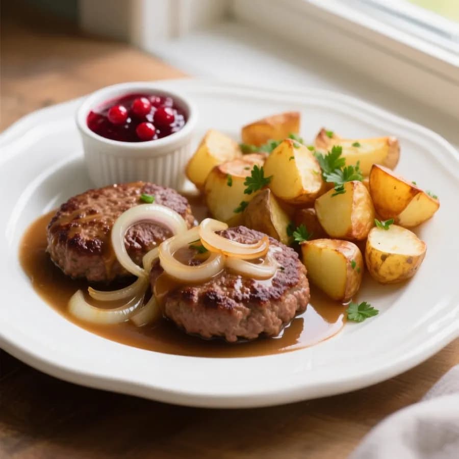 Pannbiff med löksky och potatis