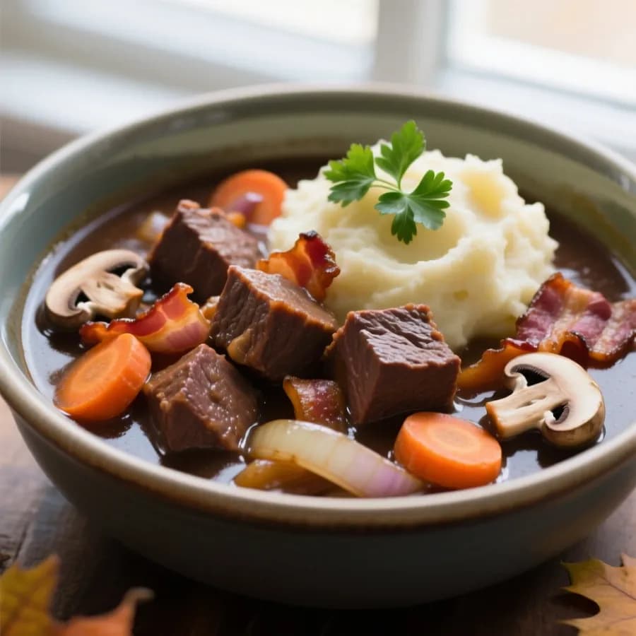 Mustig höstgryta med bacon och öl