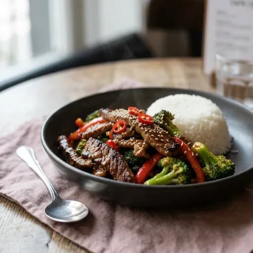 Asiatisk lövbiffswok med ingefära och chili