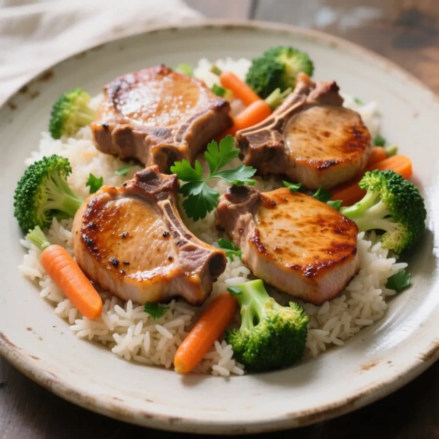 Vardagsvänlig one-pot fläskkotlett och ris med grönsaker