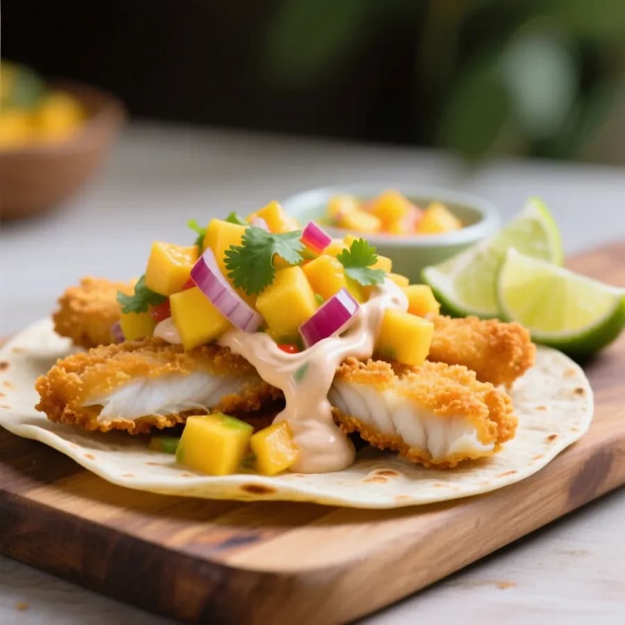 Krispiga fisktacos med mangosalsa