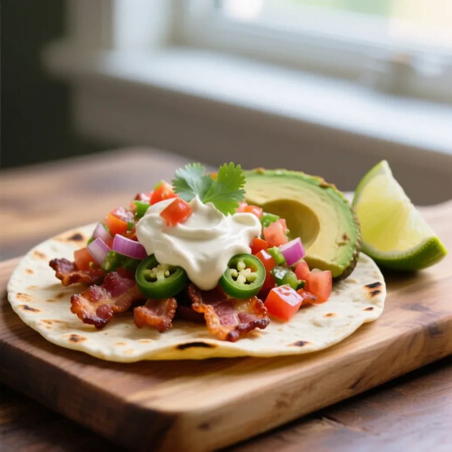 Krämiga bacon-tacos med pico de gallo