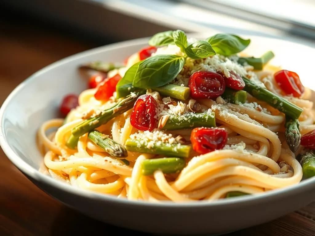 Krämig sparrispasta med soltorkad tomat