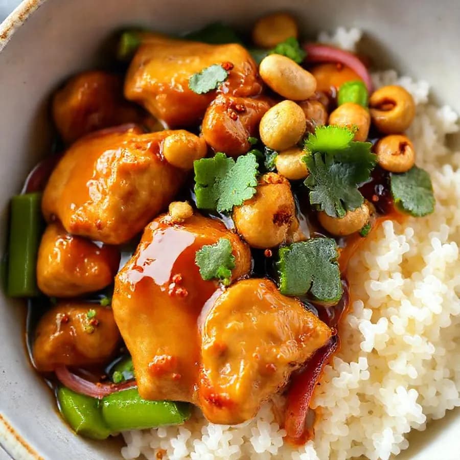 Krispig kyckling med cashewnötter och ingefära