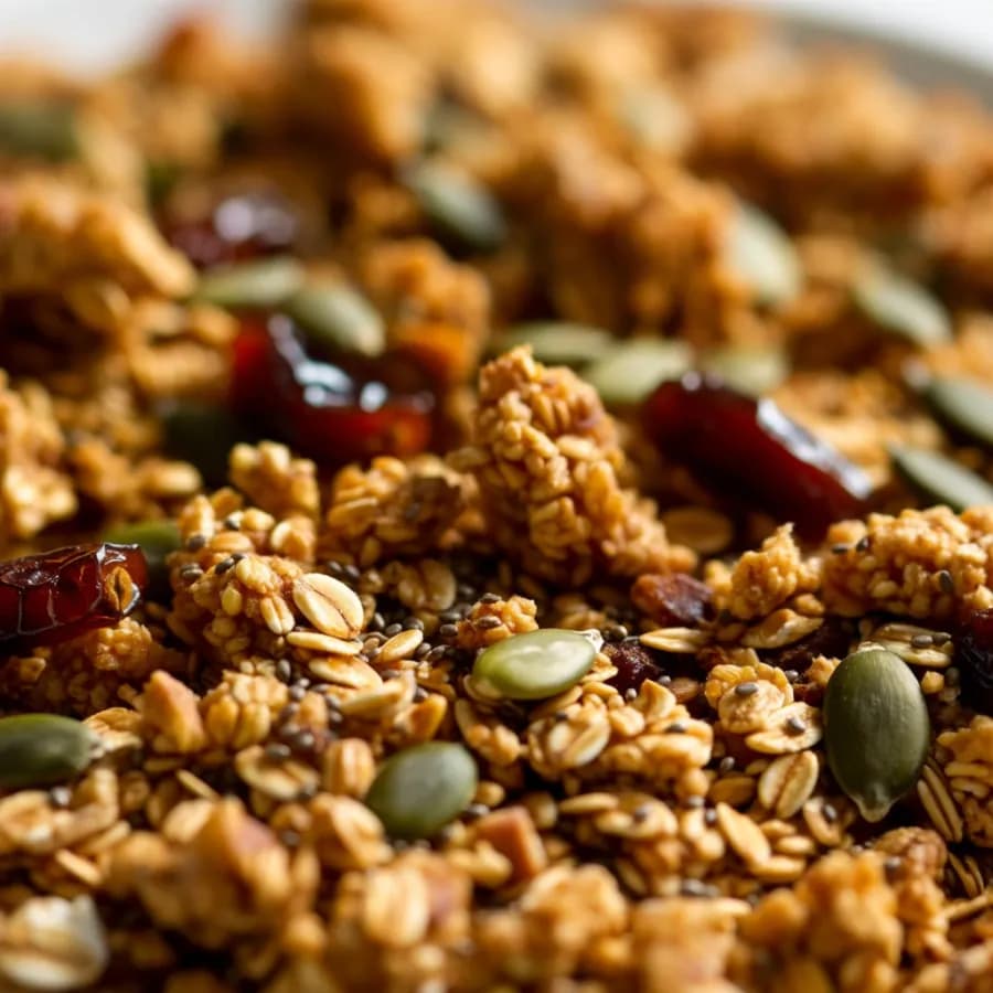 Rostad granola med dadlar och vanilj