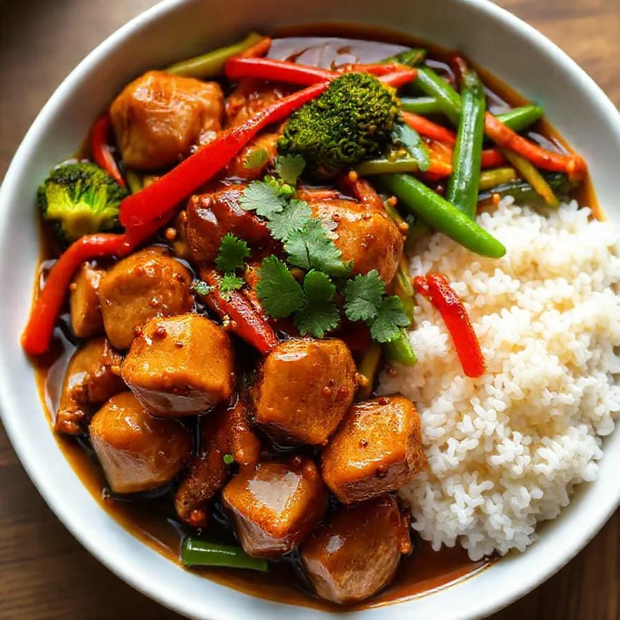 Sichuanpepprad kyckling med wokade grönsaker