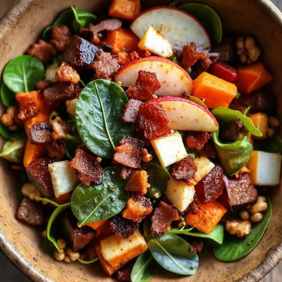 Varm baconsallad med rotfrukter