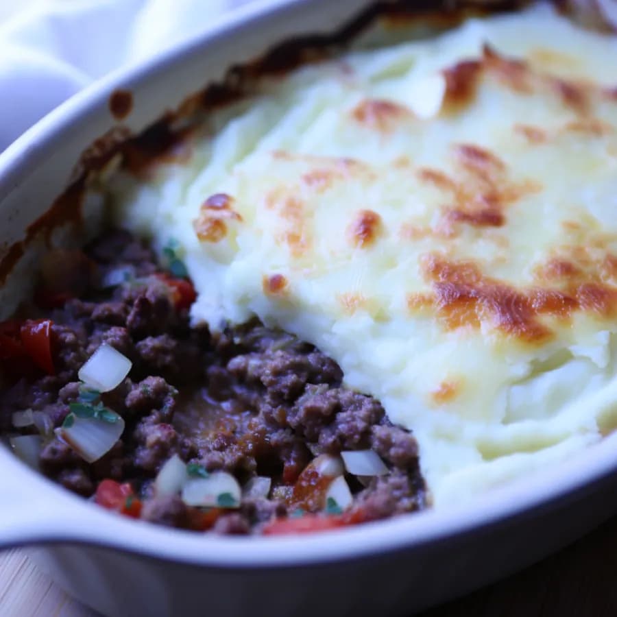 Mustig köttfärsgratäng med tomat och örter