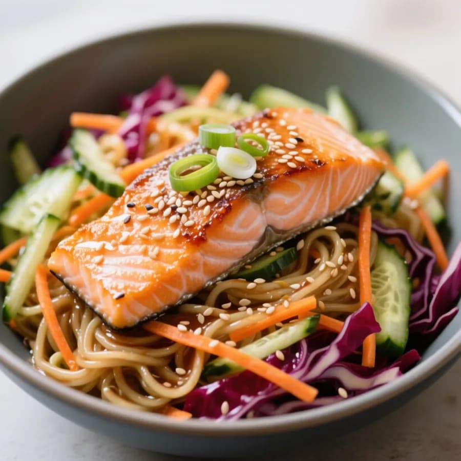 Japansk lax och nudelsallad med sesamvinägrett